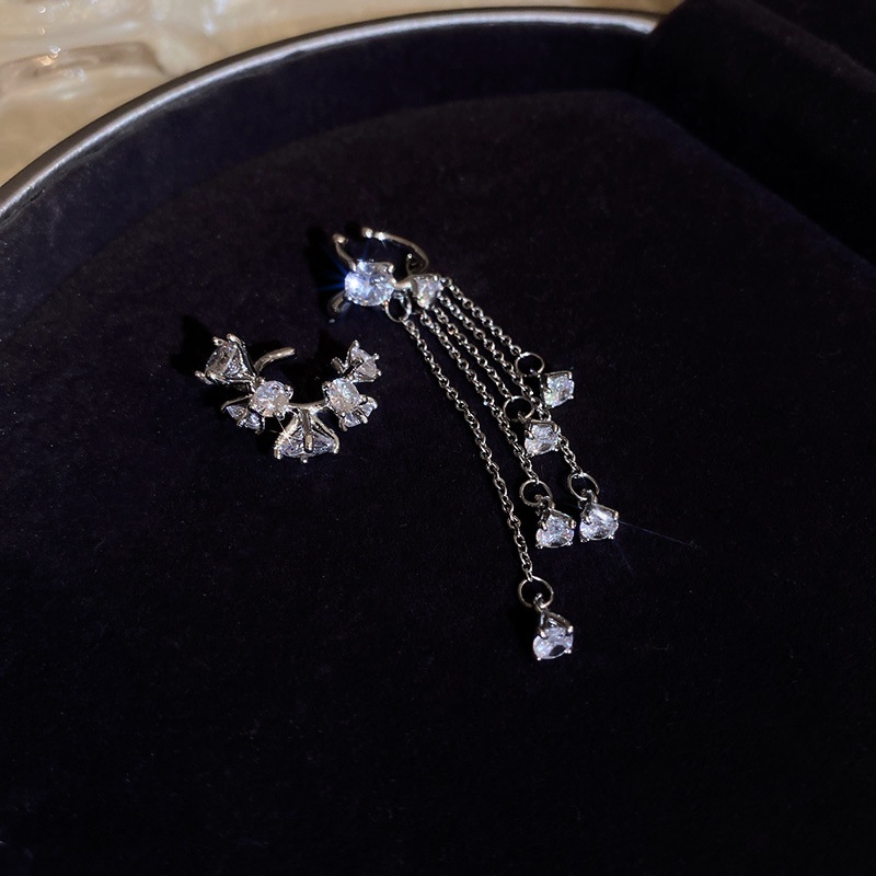 Mhang Anting Tusuk Gantung Rantai Silver Aksen Zircon Untuk Wanita