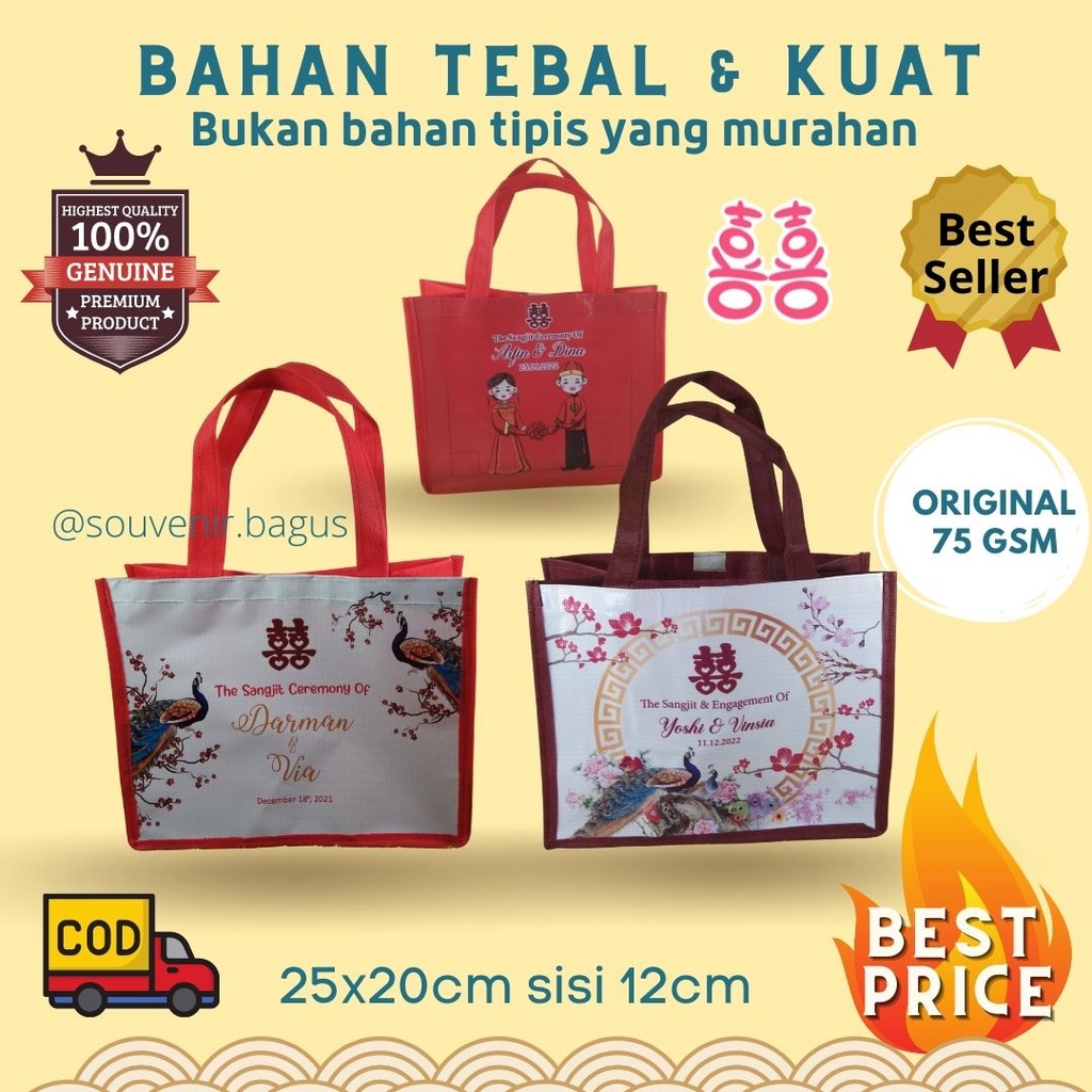 Tas Sangjit Goodie Bag Lamaran Engagement Sangjit Tea Pai Ceremony Chinese Souvenir Tas Shuangxi Wedding Lamaran Simple Cakep Tebal Kuat Pertunangan Merah Murah Rezeki Melimpah