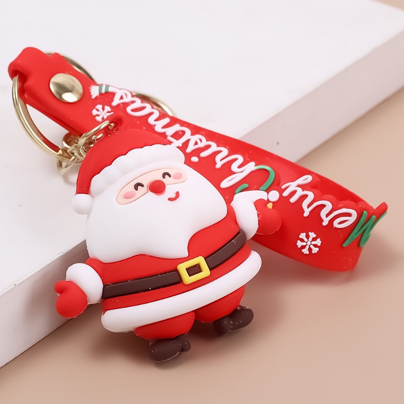 Gantungan Kunci Bentuk Boneka Santa Claus Bahan Karet Lembut Untuk Dekorasi Tas