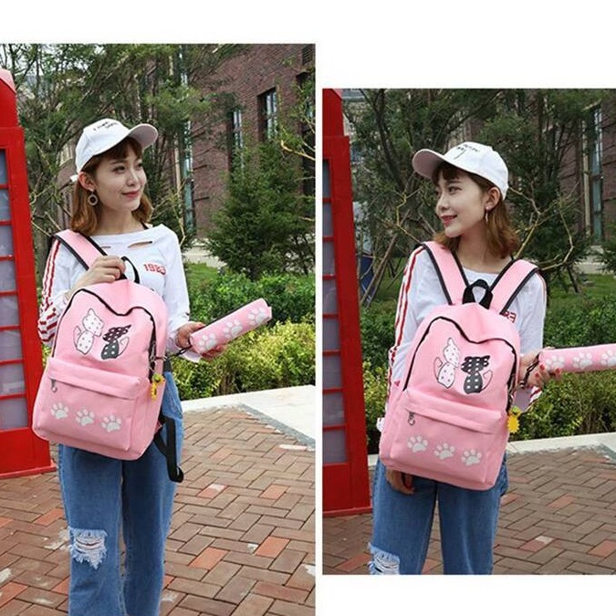 BACKPACK KUCING 4IN1 KUCING POLKA/TAS ANAK/TAS SEKOLAH/TAS BERANAK/TAS PROMO TERMURAH IMPORT KEKINIAN