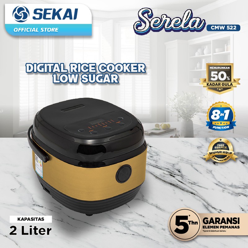 SEKAI Digital Rice Cooker 2 Liter Low Sugar Serela 8 In 1 CMW 522 LS Penanak Nasi Low Carbo