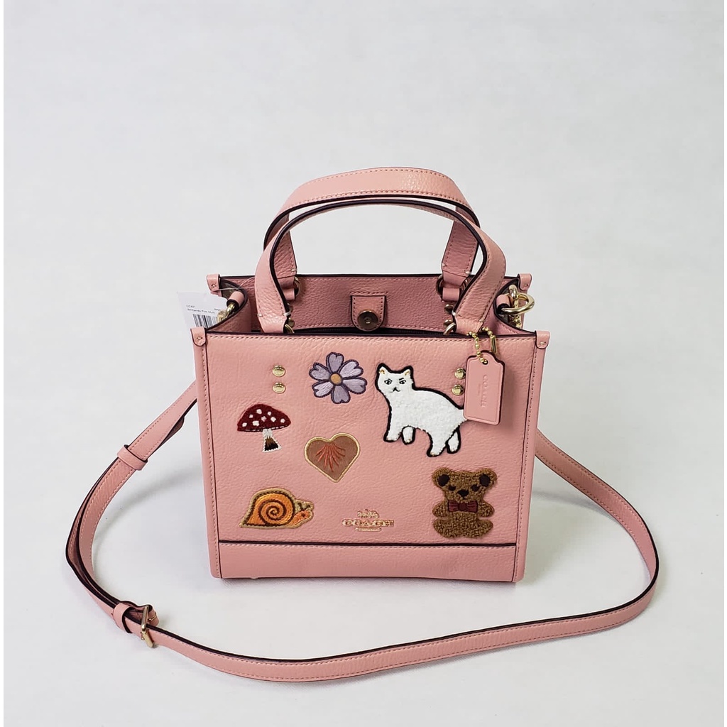 Tas Coach CC421 Dempsey Tote 22 with Creature Patches Candy Pink Multi New Original