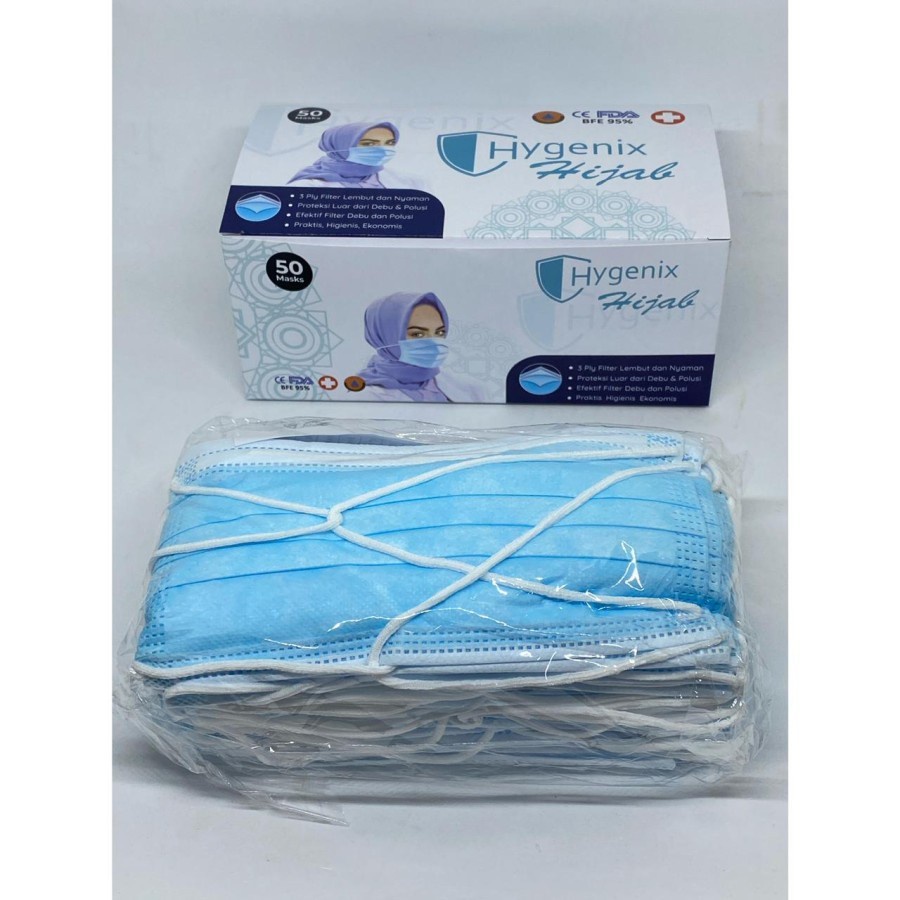 Polkadope masker icare hijab 3 ply ISI 50 pcs - pouch putih