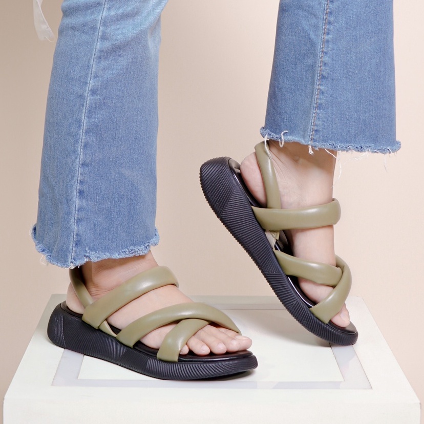 LAPEPA YUK - Sepatu Sandal Wanita Wedges VIVIAN Model Silang dua Tali Strap Belakang Hak Tinggi Sole 3 cm Spatu Sendal Gunung Cewek  Size 36 37 38 39 40 41 Warna Mos Green Most Hijau Kekinian Premium Terbaru Shoes Ori Original Mall Official Store Promo