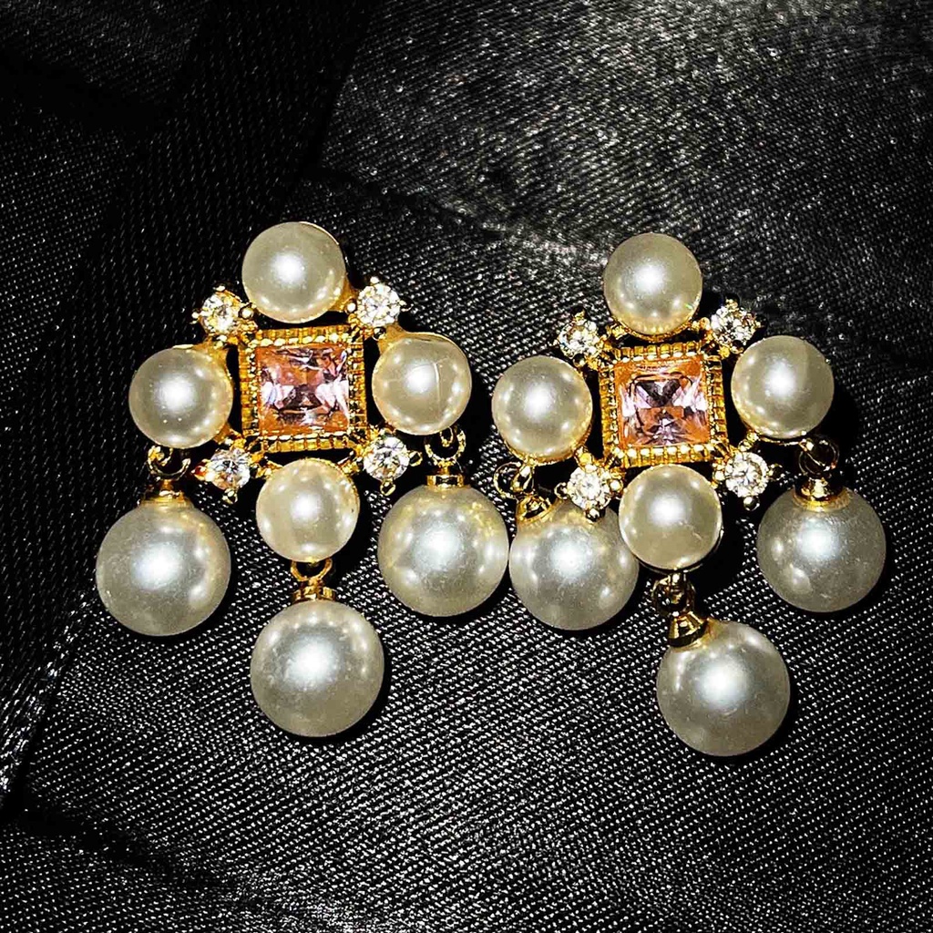 Goldkingdom Perhiasan Fashion Emas Asli Kadar 375 Bangkok Aksesoris Ready Stock Cahaya Mewah Gaya Baroque Pink Berlian Stud Indah Super Peri Mutiara Liontin Perak Pin Wanita