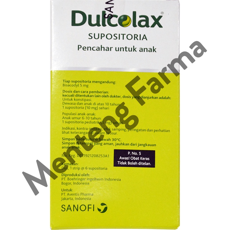 Dulcolax Pediatric 5 Mg 6 Supositoria - Obat Pencahar Supositoria Anak