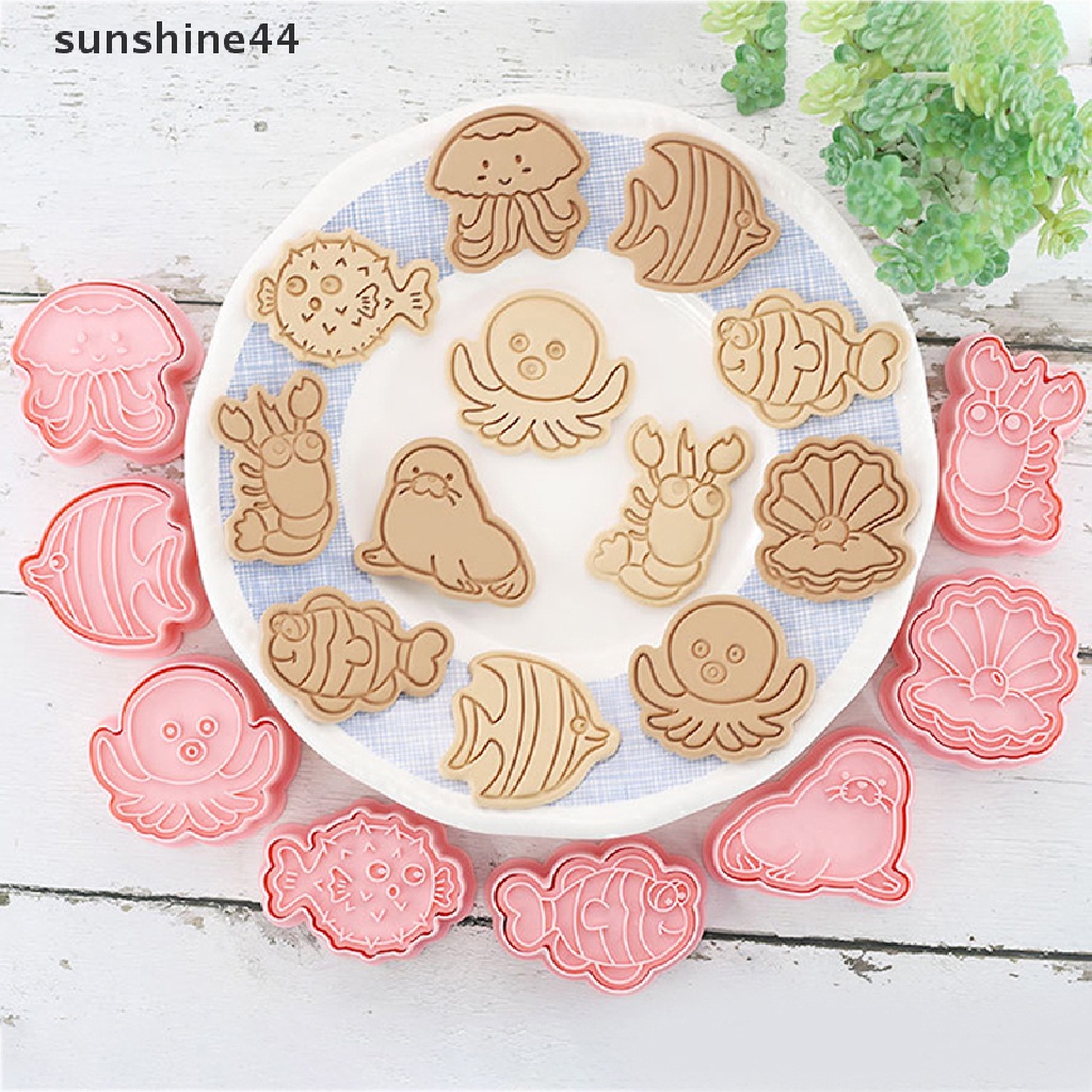 Sunshine 8Pcs / Set Cetakan Kue / Biskuit Bentuk Binatang Laut 3D