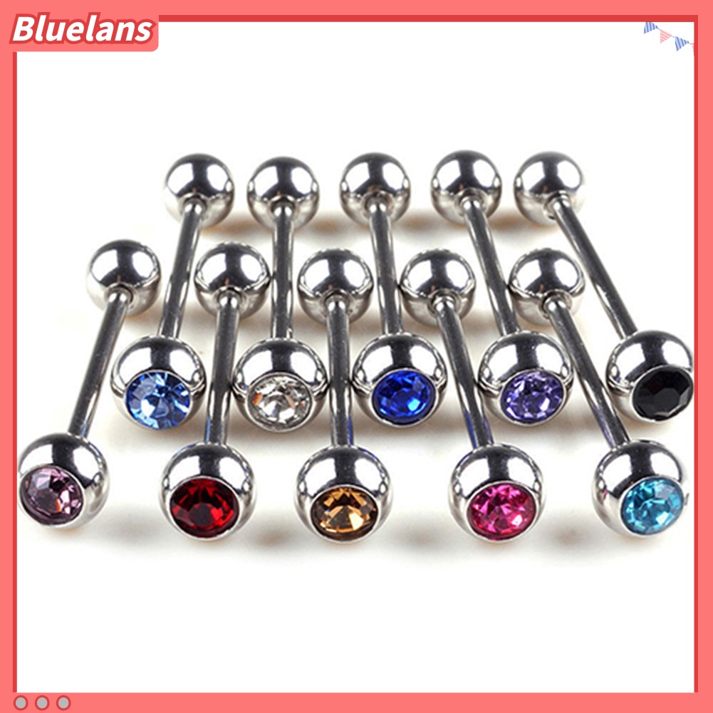 Bluelans 10Pcs Unisex Punk Mixed Rhinestone Ball Barbell Tongue Bars Rings Body Piercing