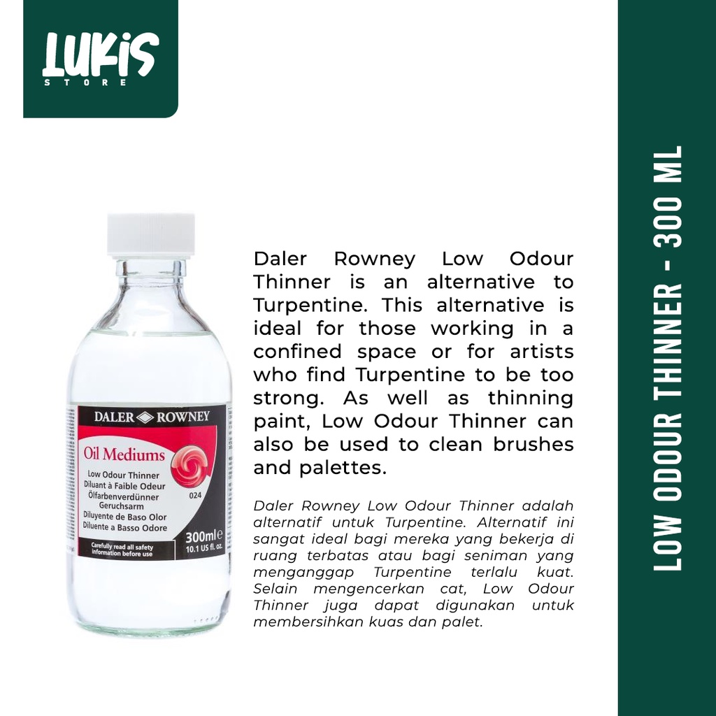 

Low Odour Thinner DALER ROWNEY / Campuran Cat Minyak (300 ml) - 114030024