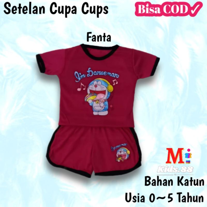 setelan anak playset/CUPACUPS setelan baju anak perempuan/DORAEMON size S,M,L,XL,XXL buat usia 0-4 tahun