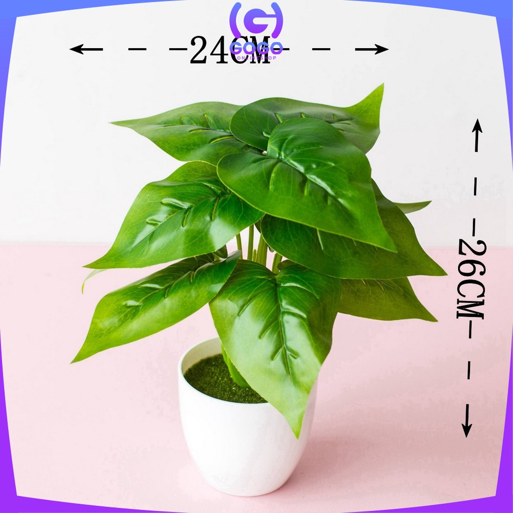 GOGO-C163 Ornamen Pot Tanaman Daun Plastik Hiasan Dekorasi Rumah Monstera Plastik Artificial Plant