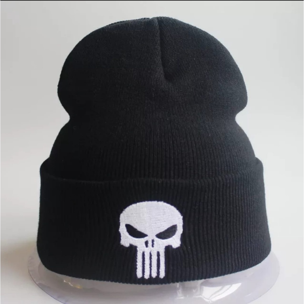 COD Topi Kupluk Pria Dan Wanita Punisher Kupluk Trend Motif Tengkorak Bahan Rajut Berkualitas