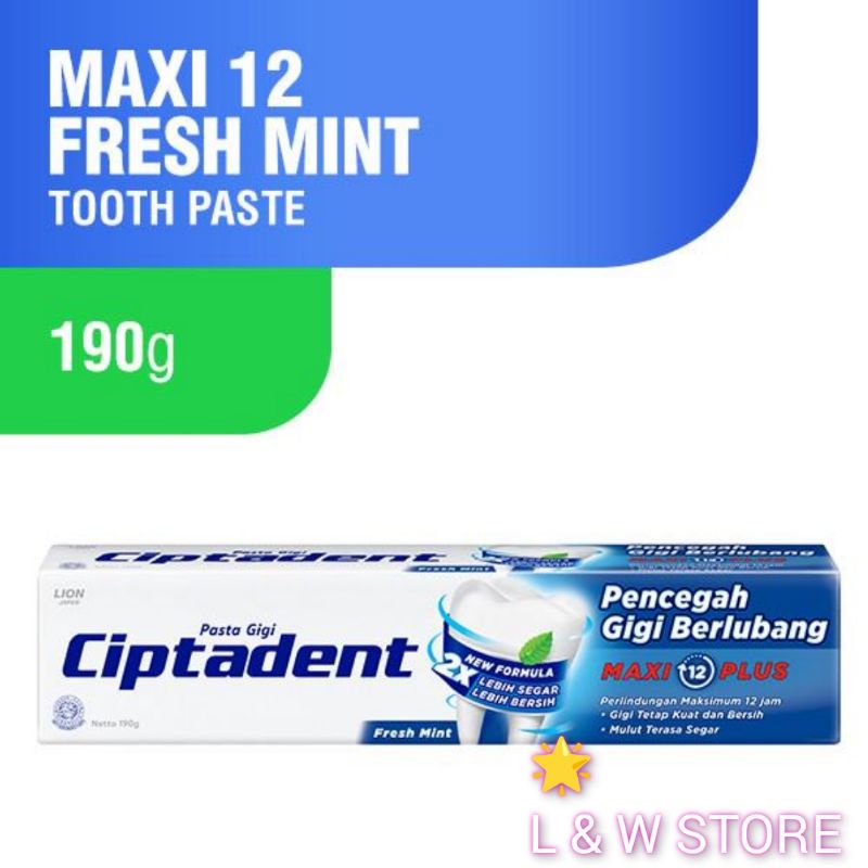 Ciptadent Pasta Gigi Fresh Mint 190gr-Maxi 12 Plus