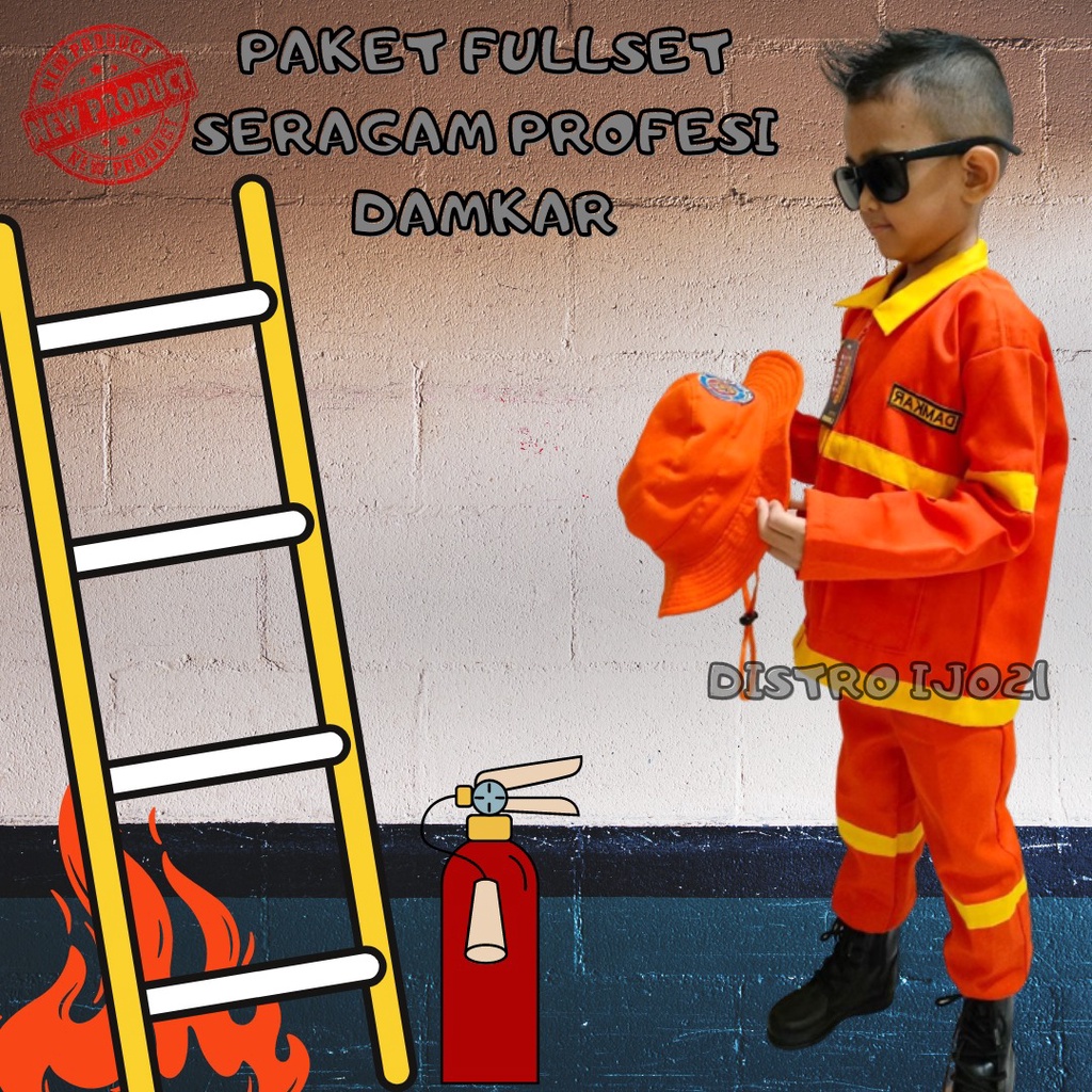 PROFESI ANAK POLISI PEMADAM DAMKAR FUULSET KOMPLIT PAKE SEPATU PDL KOSTUM CARNAVAL AGUSTUSSAN TK PAUD MURAH COD