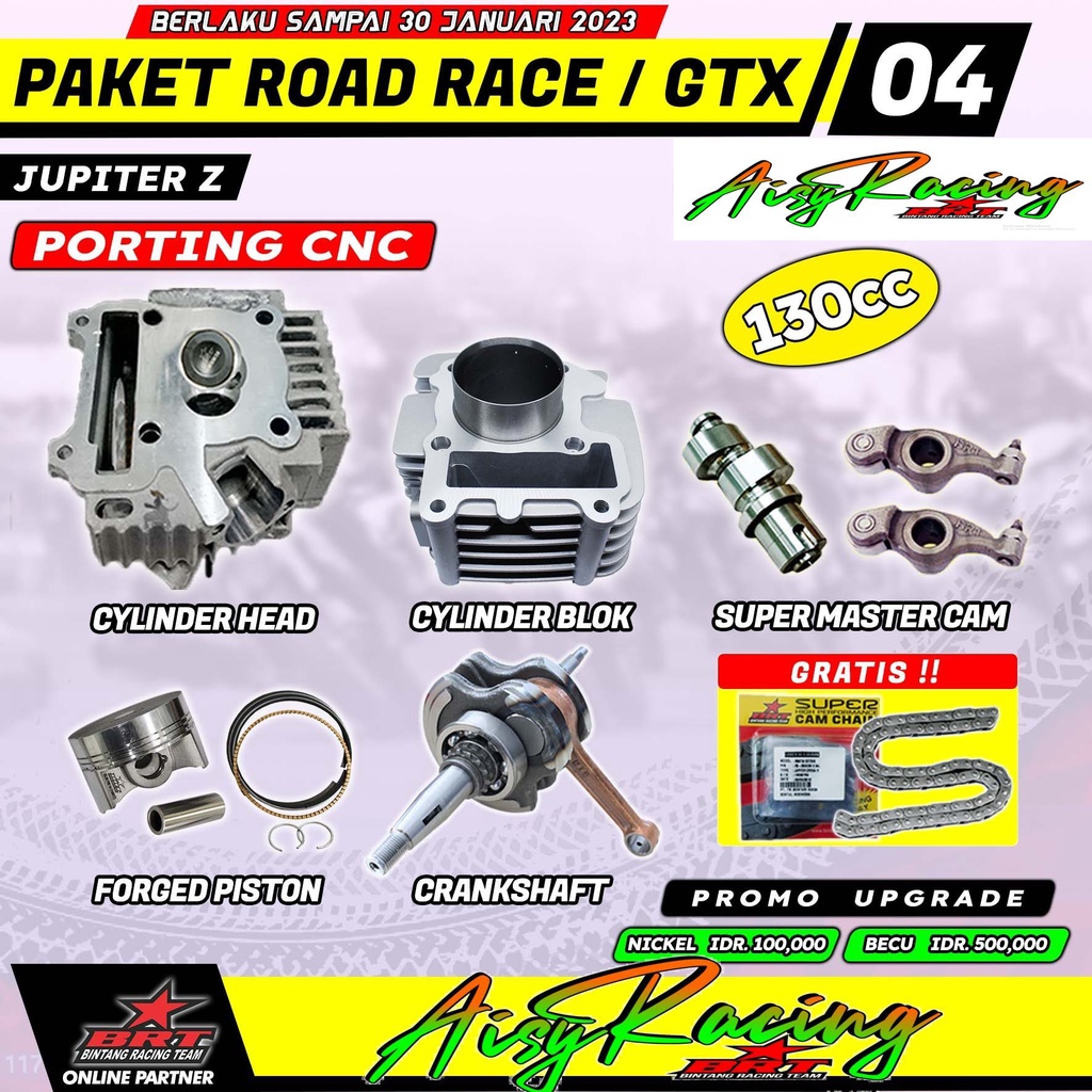 PAKET BRT ROAD RACE GTX 4 / 5 BRT 130CC JUPITER Z NEW VEGA Head Blok Noken Kruk As intake Cub