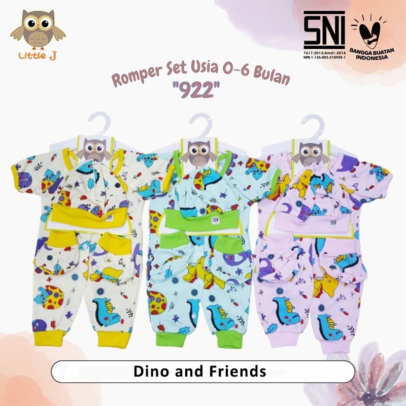 Romper Bayi Set Little J / Jojo Jumper Karakter Newborn 0-6M Baby Gift Set (Romper + Topi + Sarung Tangan Kaki)