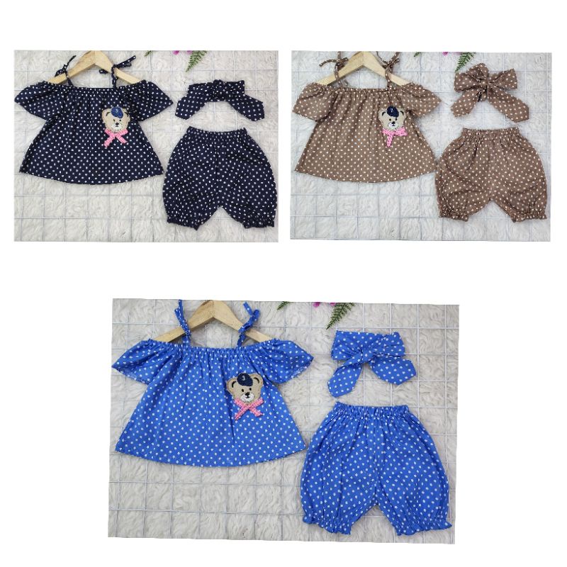 Baju bayi perempuan stelan sabrina+ bandana baby