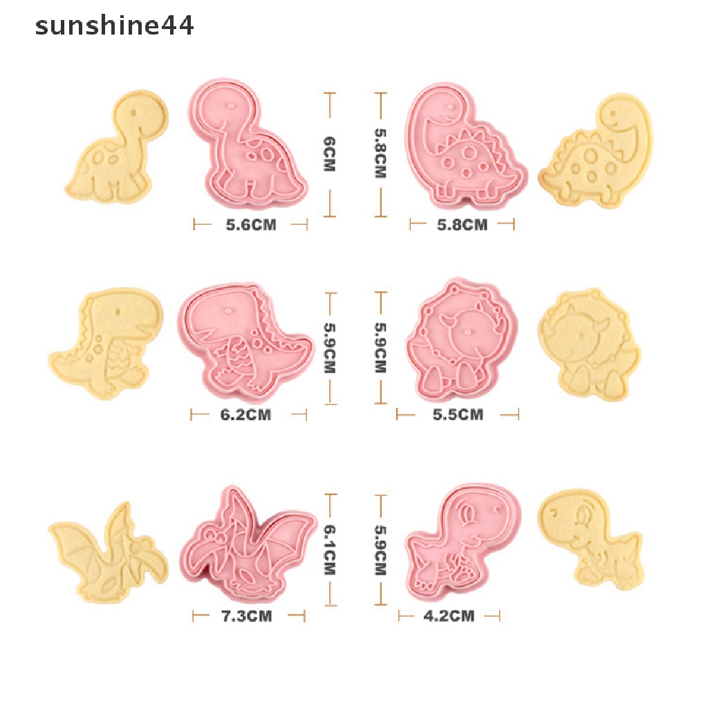 Sunshine 6Pcs / set Cetakan Pemotong Biskuit / Cookies Bentuk Dinosaurus 3D Bahan Plastik