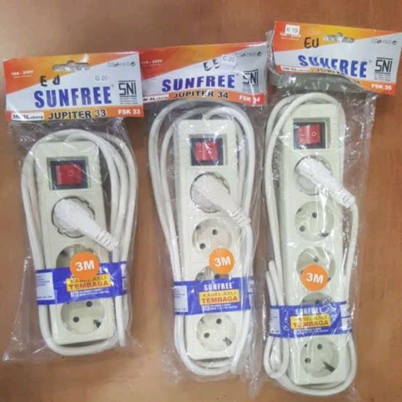 STOP KONTAK  2 3 4 5 COLOKAN 3 METER COK SAMBUNG 3 METER SUNFREE