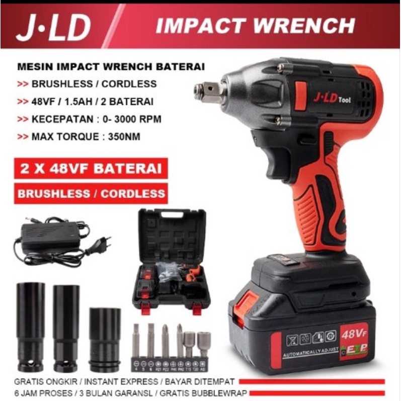 JLD CORDLESS IMPACT WRENCH BRUSHLESS MESIN BOR JV88 48V UNTUK BAUT MOBIL impact jld 48v original 2 b
