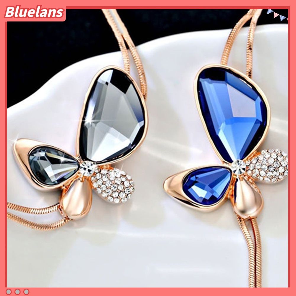 Kalung Rantai Dengan Liontin Kupu-Kupu Aksen Berlian Imitasi Untuk Wanita