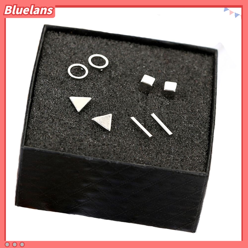 Bluelans 4Pairs Simple Square Round Triangle Bar Ear Studs Set Women Geometry Earrings