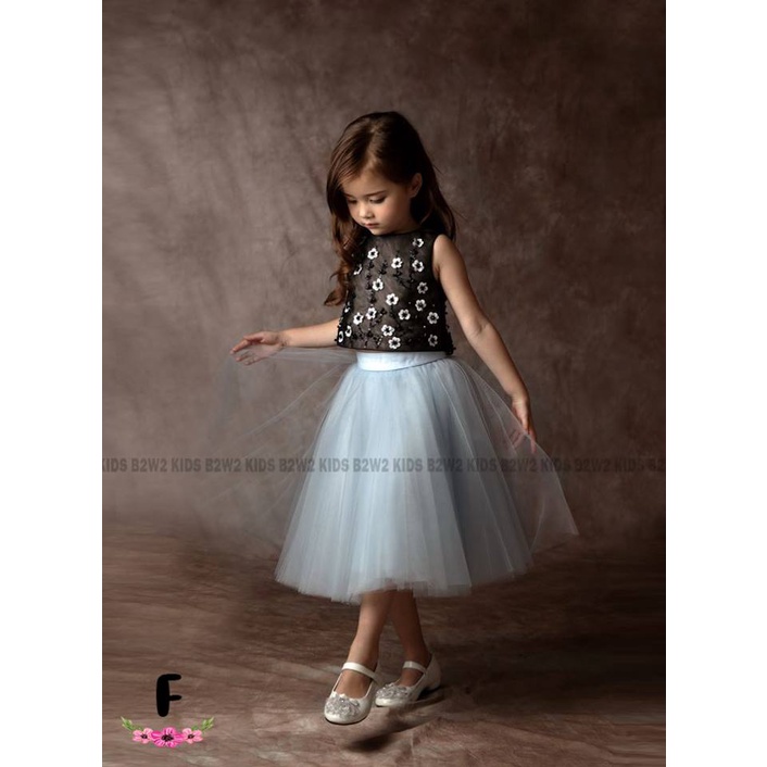 Setelan Anak Perempuan Import Atasan Hitam Full Bordir Rok Tutu
