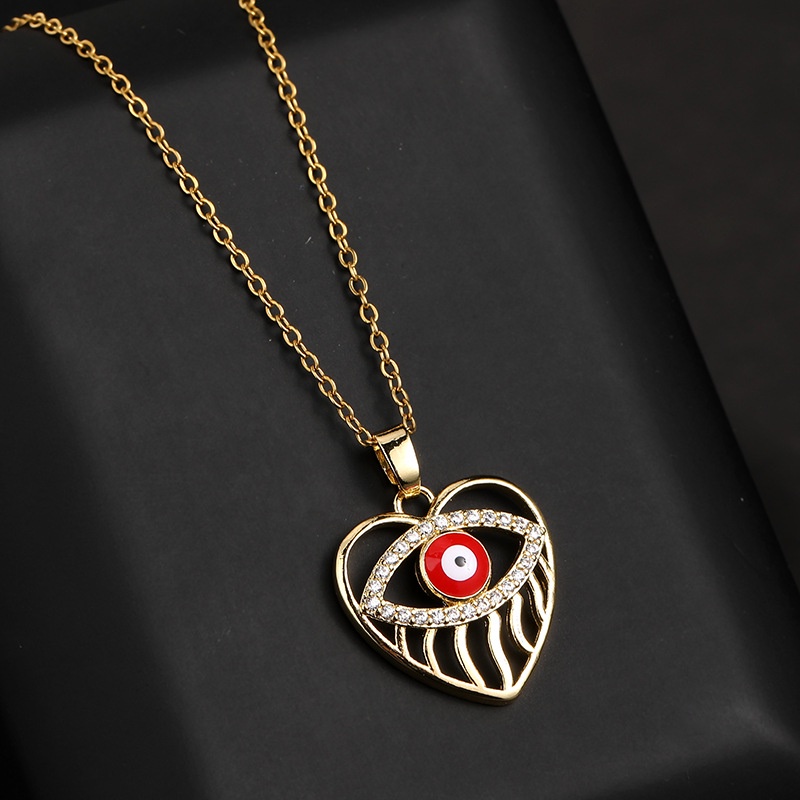 Kalung Rantai Dengan Liontin Evil Eye Aksen Hollow out Hias Batu Zircon Untuk Wanita