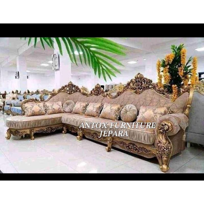 kursi sofa tamu mewah sudut kayu  jati mebel Jepara