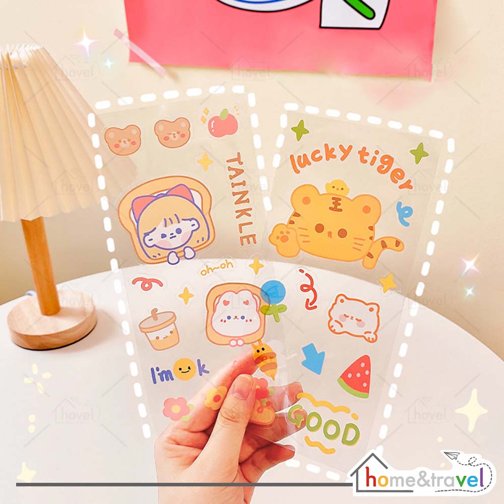 HOVELSHOP Sticker Set Cartoon Diary Book Decoration Beruang Kelinci Kucing Cute Aesthetic Tumblr