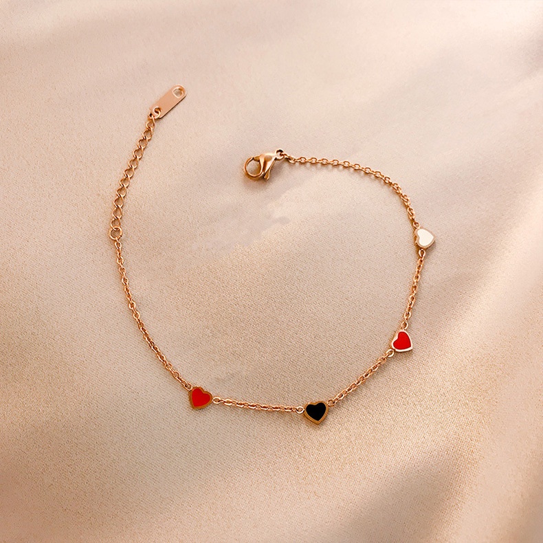 Gelang Bahan Titanium Steel Bentuk Clover Hati Gaya Korea