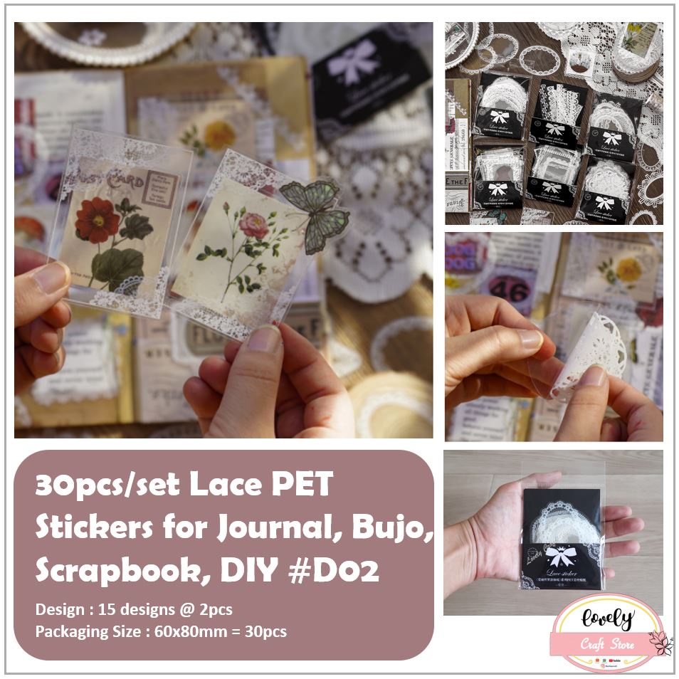 

LovelyCraftStore | PET Sticker D02 ~ 30pcs/set Journal Sticker PET Transparan waterproof lace frame border DIY stiker deco planner, journal, bujo, scrapbook DIY dekorasi, art deco sticker