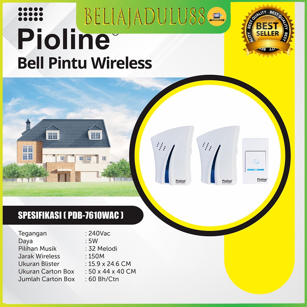 Beliajadulu88 Wireless Door Bell Bel Pintu Rumah 32 Melody PDB-7610WAC Pioline