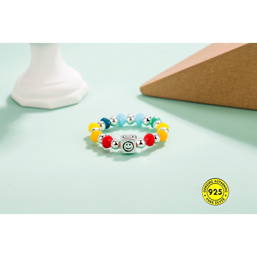 Cincin Desain Smiley Face Warna Pelangi Untuk Wanita U1149