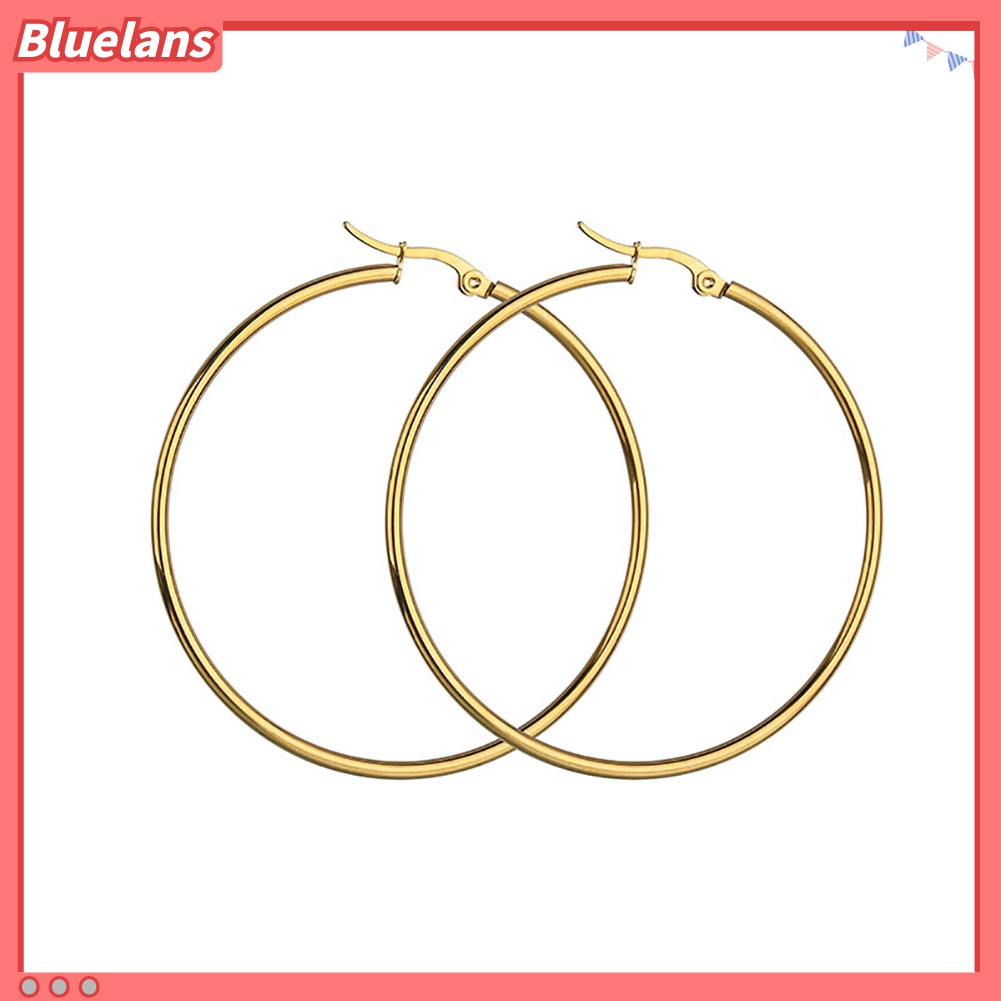 Anting Hoop Bentuk Lingkaran Besar Bahan Stainless Steel Untuk Wanita