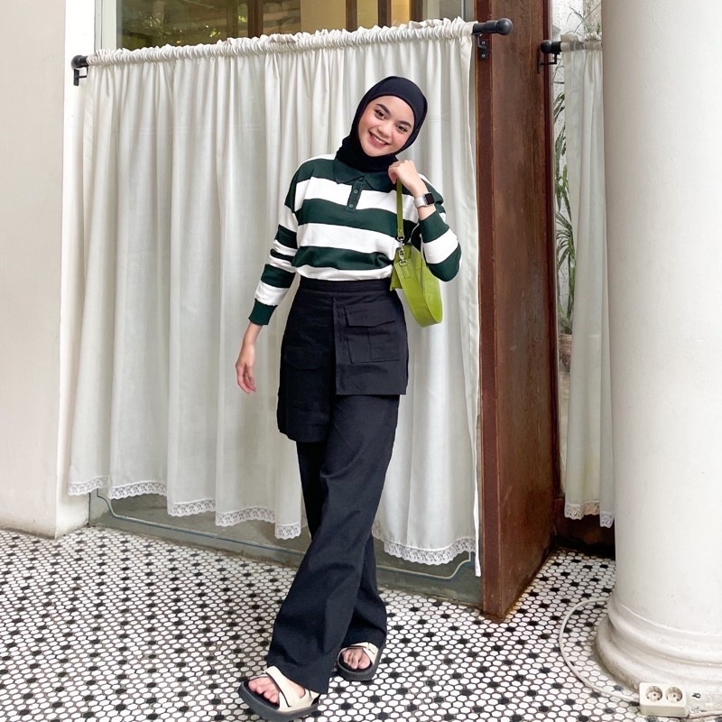 ATASAN RAJUT KERAH POLO KANCING / KNIT TOP / POLO KNIT STRIPE