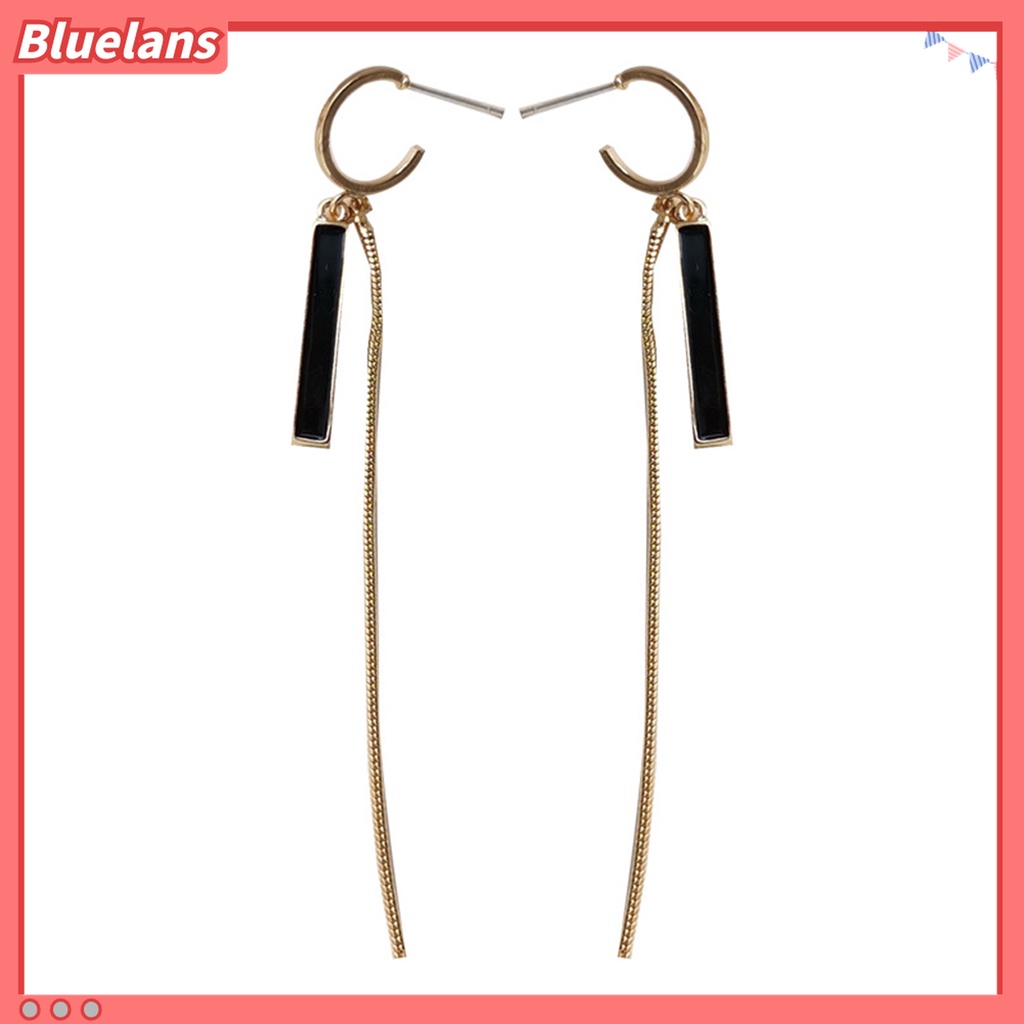 1 Pasang Anting Rumbai Panjang Warna Kontras Gaya Klasik Untuk Wanita