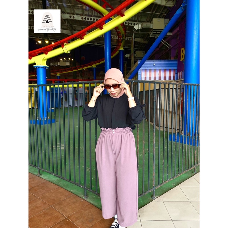 Kulot High Waist Variasi Kancing, Kulot Crinkel Polos, Kulot Muat Bb 80Kg