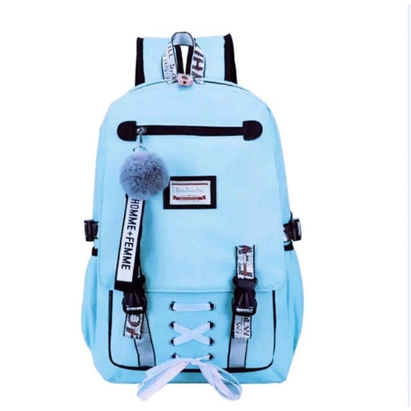 Tas Ransel Remaja Sekolah Pita tengah Laki laki perempuan sd,smp,sma kekinian-Biru muda