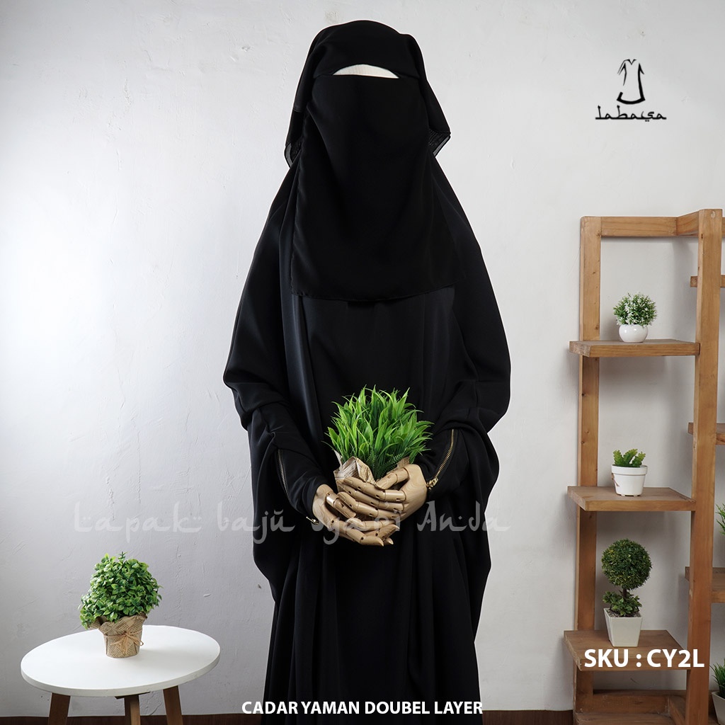 Cadar Yaman 2 Layer Belakang Sifon Jetblack Tanpa Jahitan Bawah Mata - Labasa Ori | Burqa Yaman