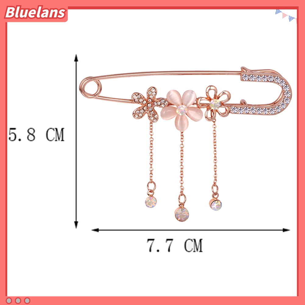 Bluelans Bros Pin Wanita Desain Bunga Rumbai Rantai Hias Berlian Imitasi Untuk Kerah Jas
