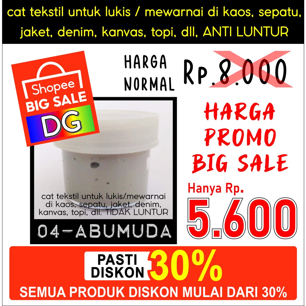 

Warna ABU MUDA - Cat Tekstil utk lukis mewarnai di kaos / tas / sepatu / jeans / jaket / topi / kanvas - langsung pakai ANTI LUNTUR