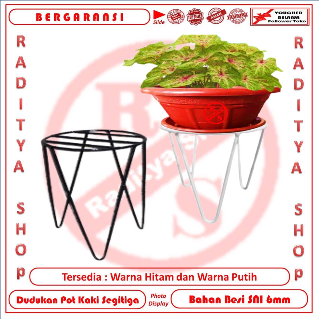 Tatakan Pot Kaki Segitiga Ring Bulet Dari Besi | Raditya Shop | Dudukan Vas Bunga Lompong | Tempat A