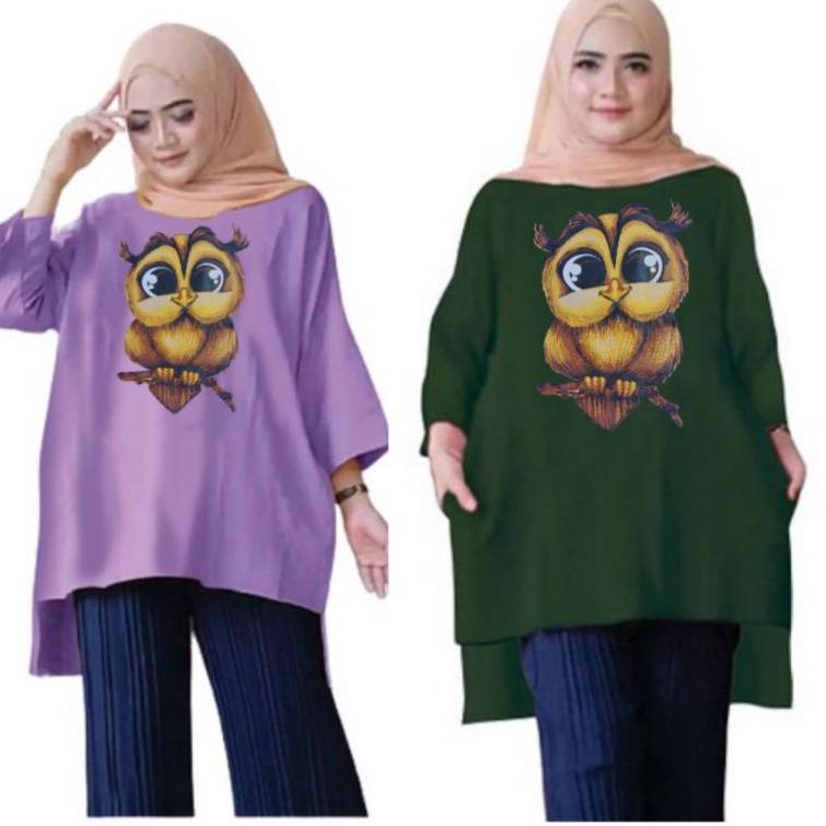 Baju Tunik Wanita Jumbo XXL LD 130 Cm Tangan 3/4 Bahan Kaos . Atasan Wanita Oversize Tunik Dewasa Bi
