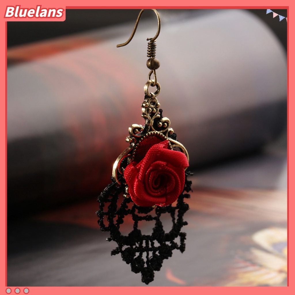1 Pasang Anting Kait Gantung Wanita Desain Mawar Merah Hollow Untuk Hadiah