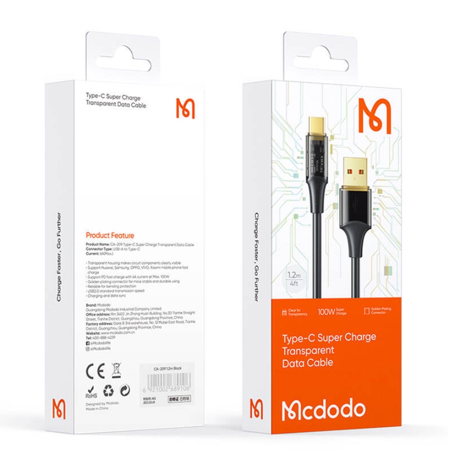 MCDODO CA2090 Kabel Type C Turbo Vooc Super Charge 6A Oppo Realme Samsung Huawei