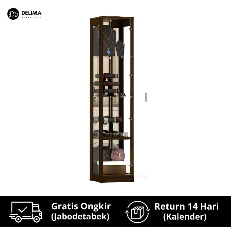 Unit Rak Lemari Pajangan Minimalis Kabinet Pintu Kaca 40cm, Dark Brown