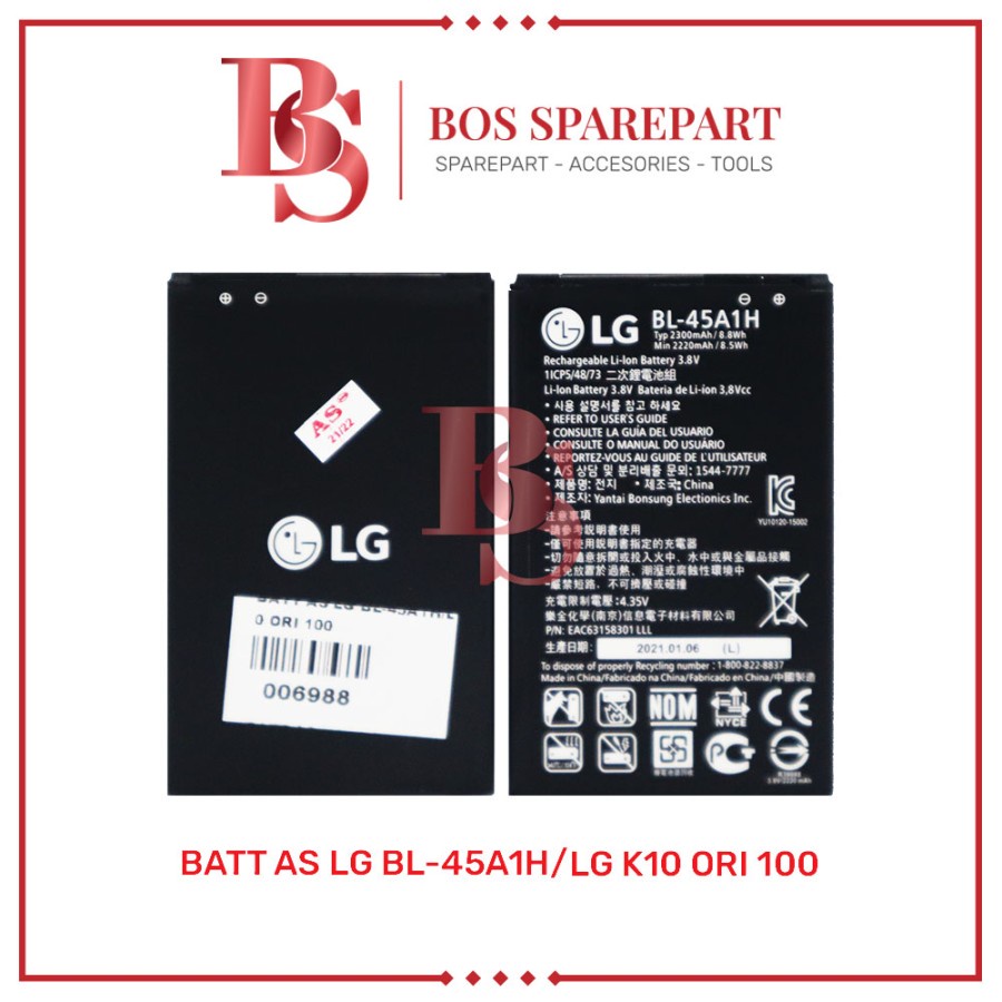 BATTERY AS LG BL - 45A1H / LG K10 ORI 100 / BATERAI / BATRE