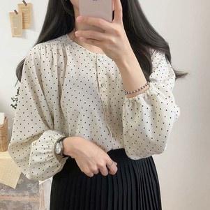 Produk Terbatas--BLOUSE KOREA - KAYOUNG BLOUSE JUMBO LD 120 - ATASAN VOLKADOT - ATASAN WANITA - PAKA