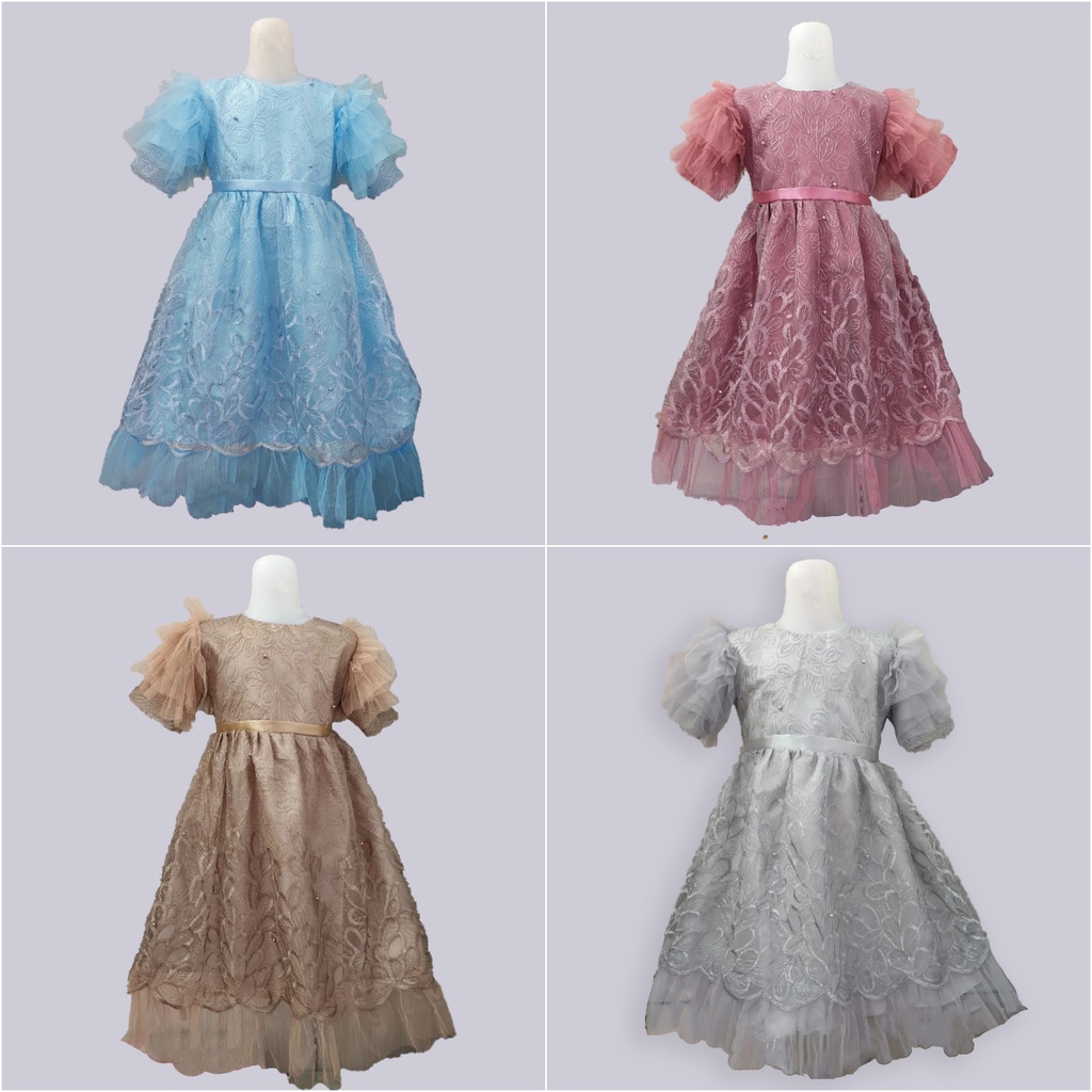 Dress Brokat Tile Mutiara Anak Perempuan - Dress Ulang Tahun - Dress Pesta - Dress Kondangan - Dress Anak 001